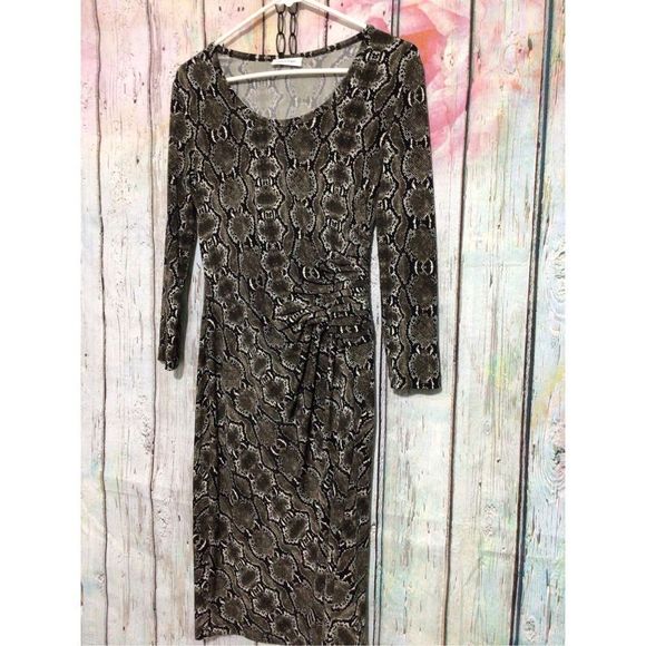 Calvin Klein Designer Side Ruched Dress Snakeskin Size Small ☃️❄️ - Picture 1 of 9